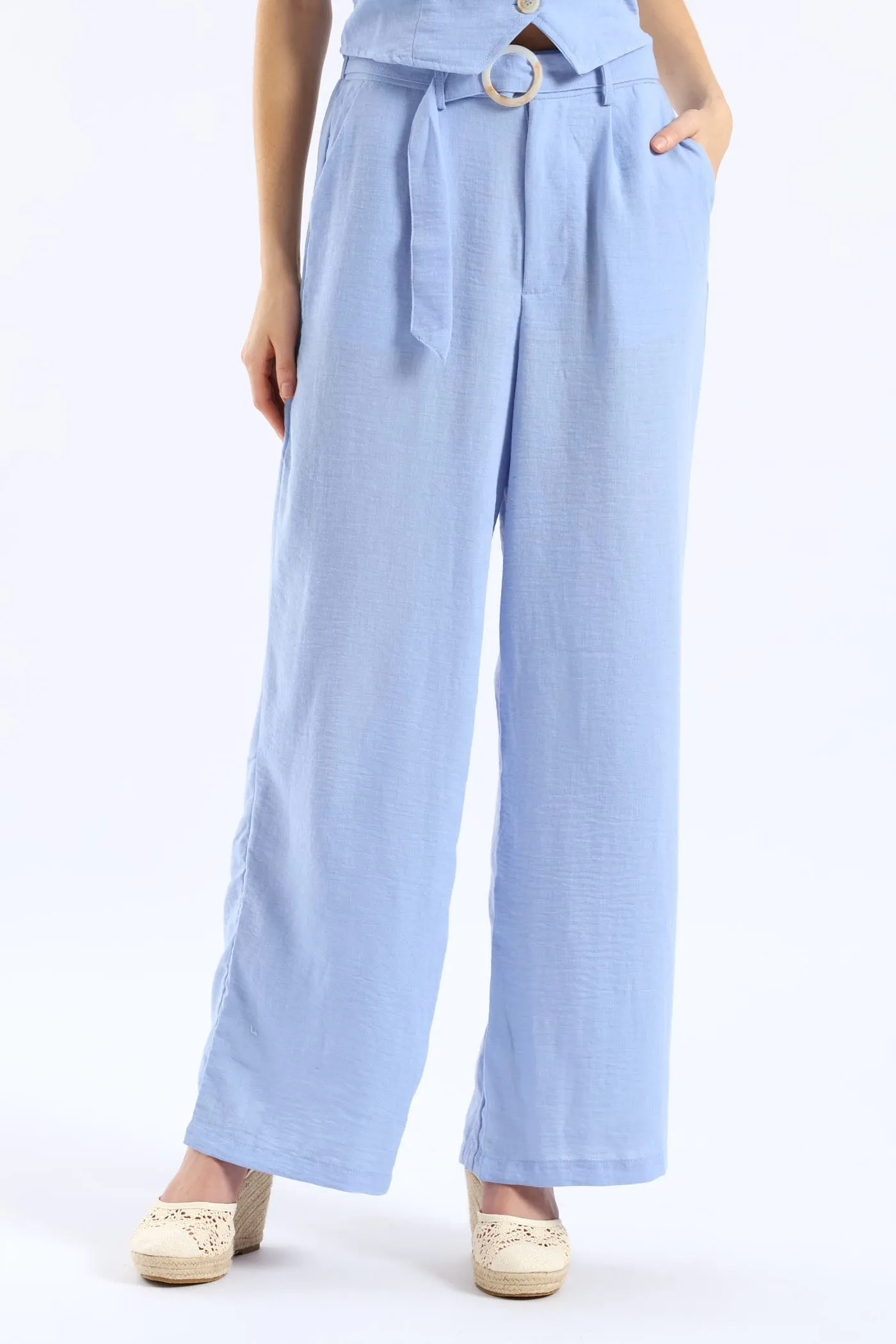 Pinched Seam O-Ring Self Belt Wideleg Pant - Periwinkle sold by Edgars product image thumbnail 2