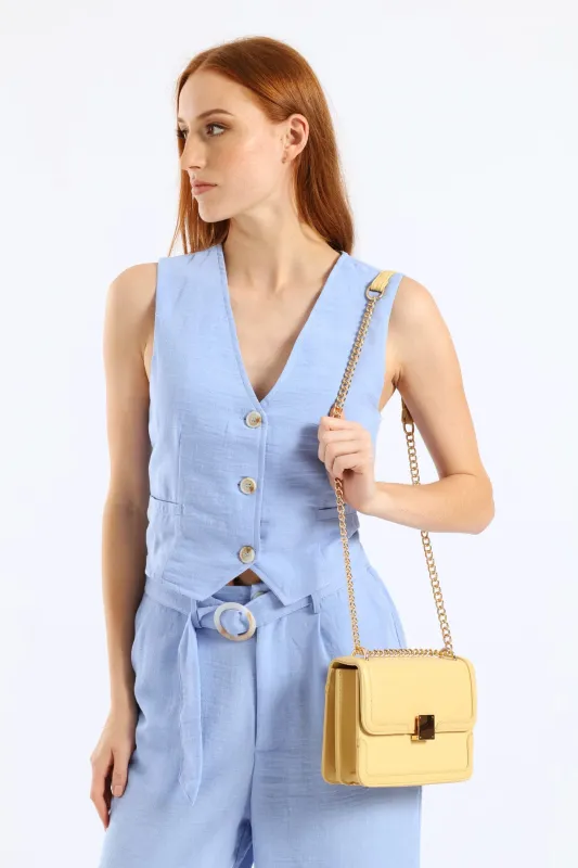 Gold Clasp & Chain Satchel Bag - Light Yellow sold by Edgars