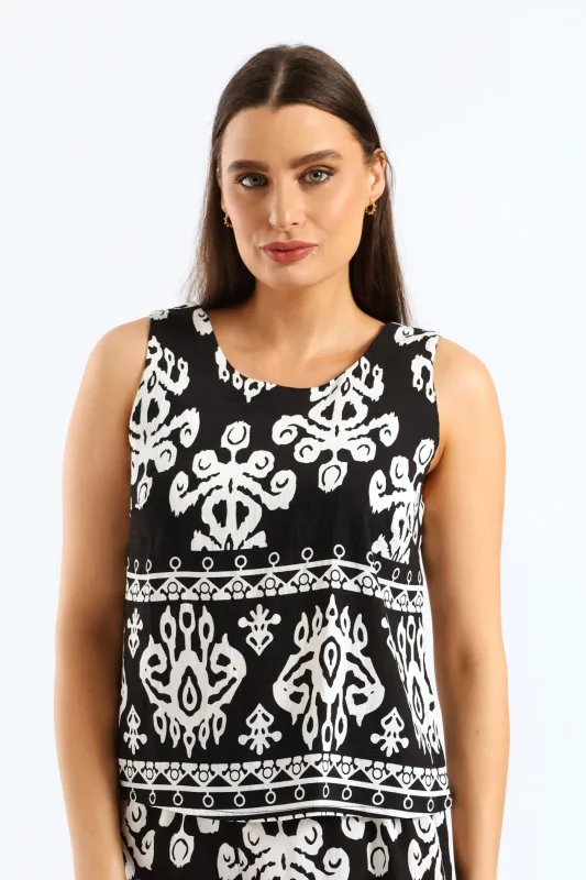 Aztec Border Shell Tank Top - Black/White sold by Edgars