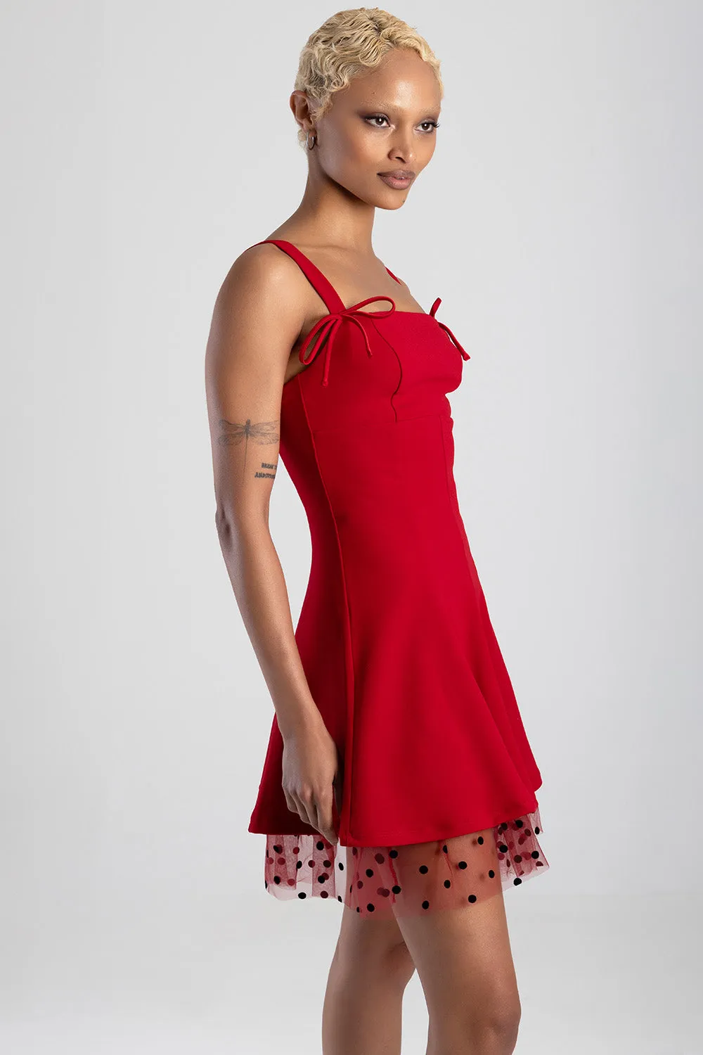 Straight Neckline Bow Detail Mini Dress - Red sold by Edgars product image thumbnail 5