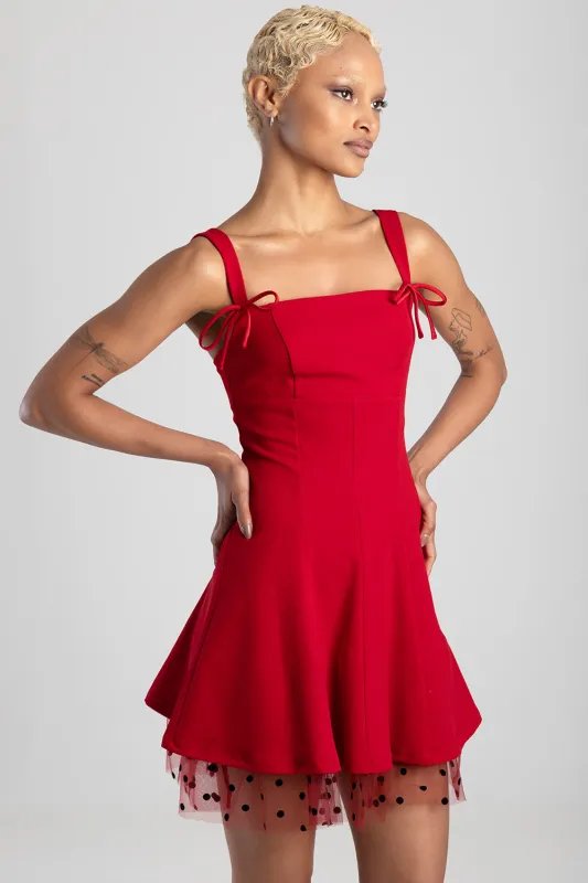 Straight Neckline Bow Detail Mini Dress - Red sold by Edgars