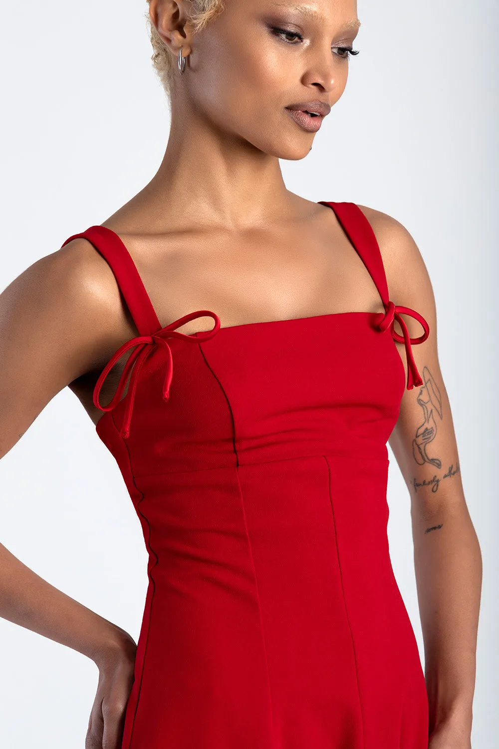 Straight Neckline Bow Detail Mini Dress - Red sold by Edgars product image thumbnail 3
