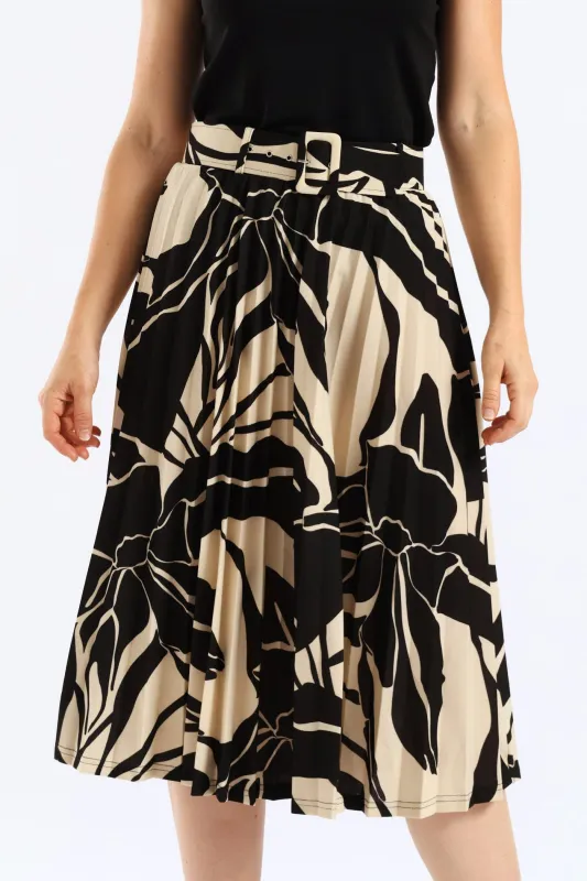 Abstract Monochrome Pleated Midi Skirt - Black/Cream sold by Edgars