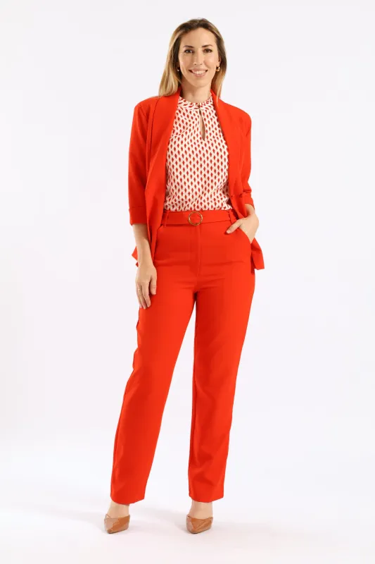 Buckle Belted Tapered Leg Pant - Red sold by Edgars