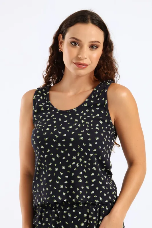 Textured Ditsy Tank Top - Navy sold by Edgars