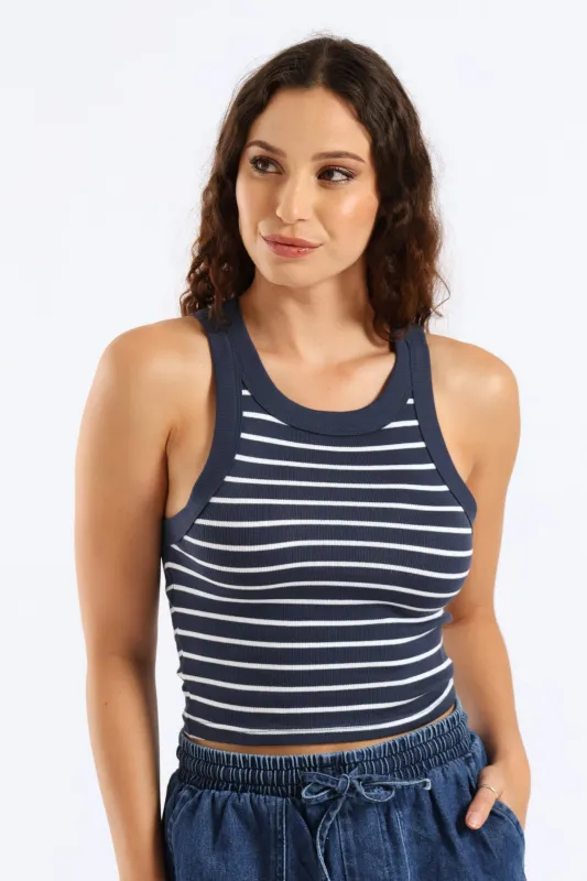 Yarn Dye Stripe Rib Tank - Navy/White sold by Edgars