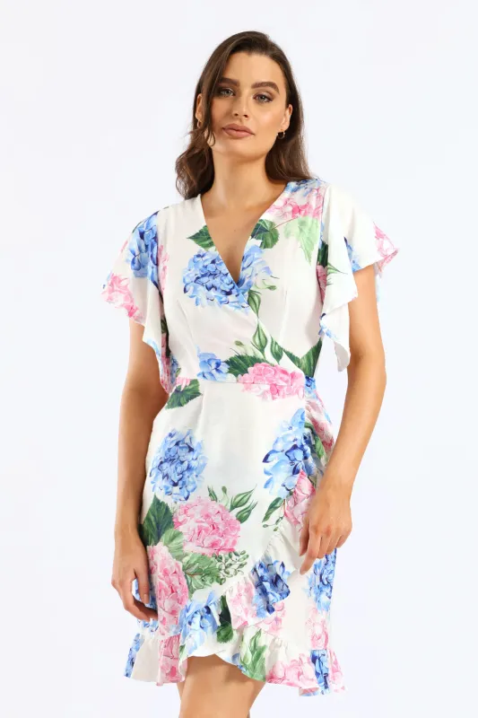 Frill Sleeve Wrap Frill Hem Mini Dress - White sold by Edgars