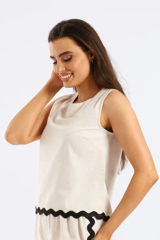 Hilo Ricrac Shell Tank - Oatmeal Melange sold by Edgars