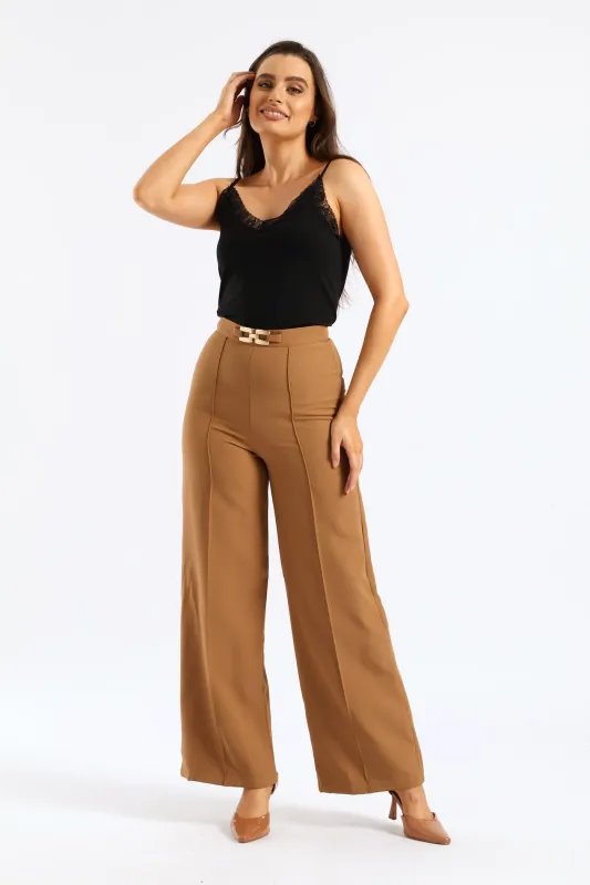 Pin Tuck Trim Wide Leg Pant - Taupe sold by Edgars