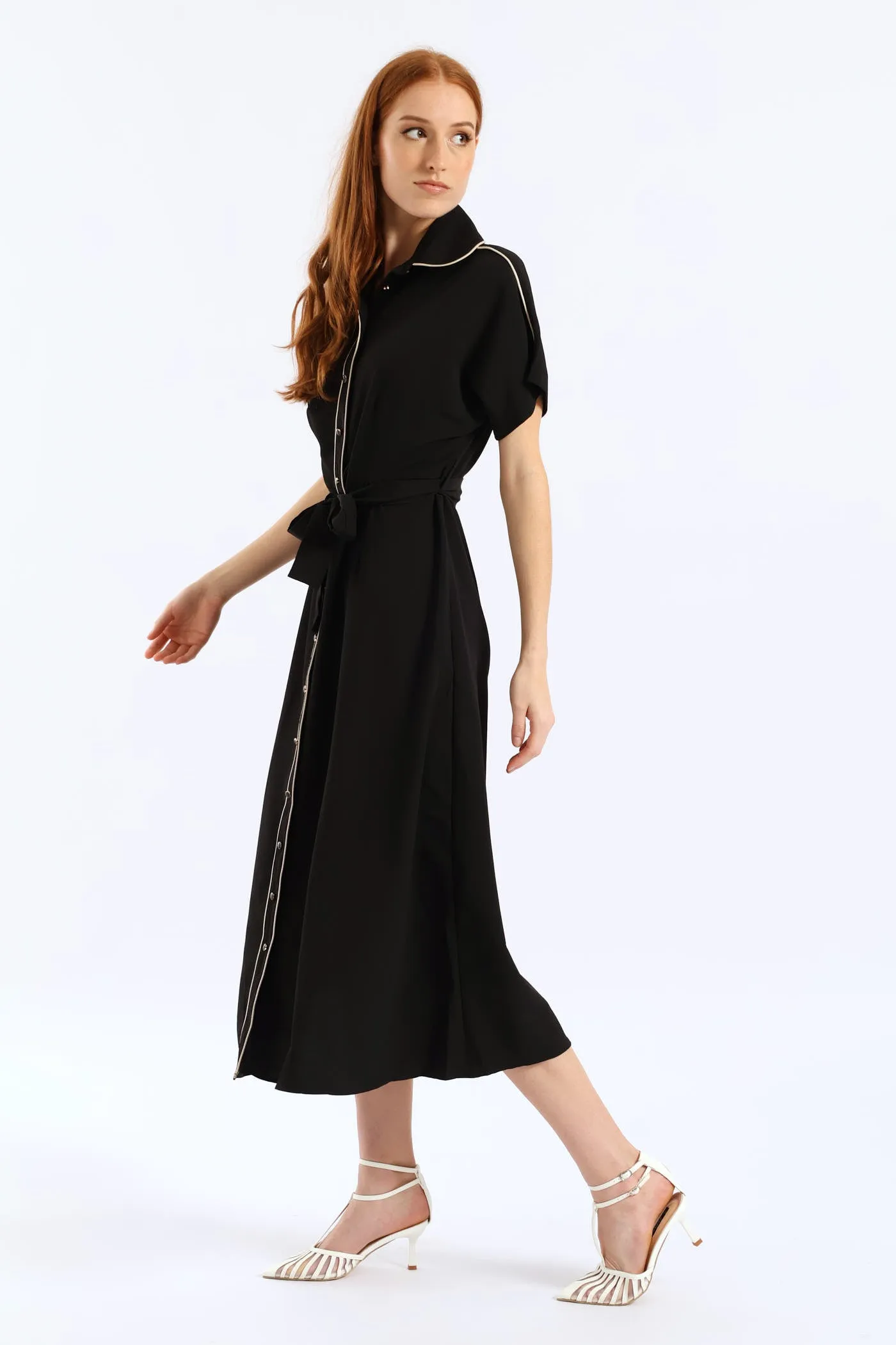 Belted Contrast Tipped Shirt Dress - Black/Cream sold by Edgars product image thumbnail 3
