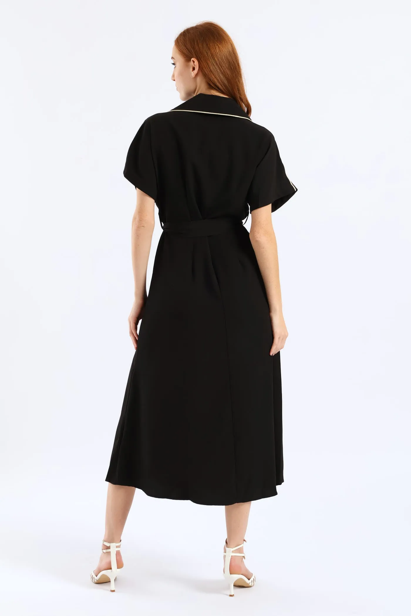 Belted Contrast Tipped Shirt Dress - Black/Cream sold by Edgars product image thumbnail 4