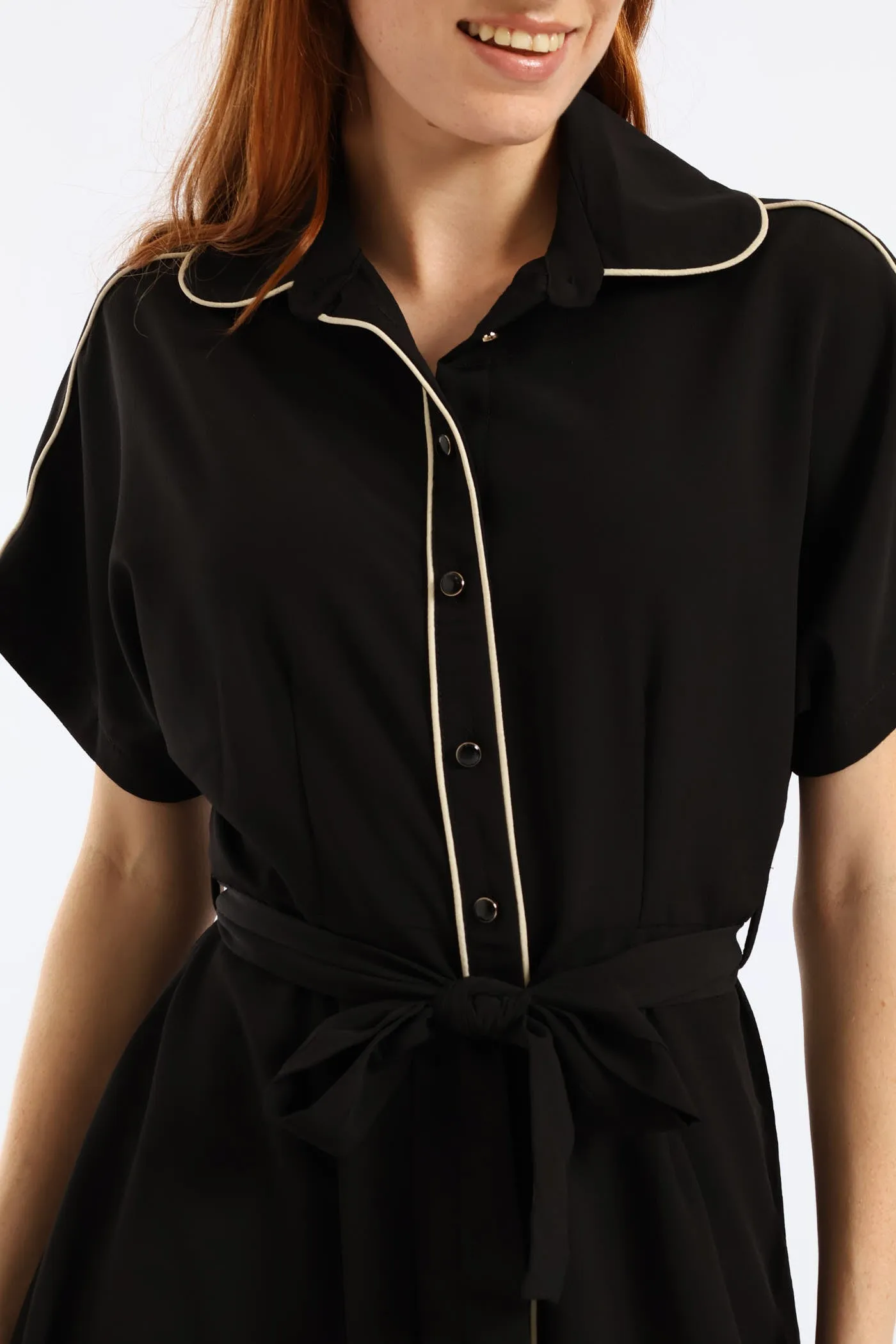 Belted Contrast Tipped Shirt Dress - Black/Cream sold by Edgars product image thumbnail 2
