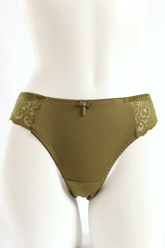 Lace & Rib Bikini Panty - Olive sold by Edgars