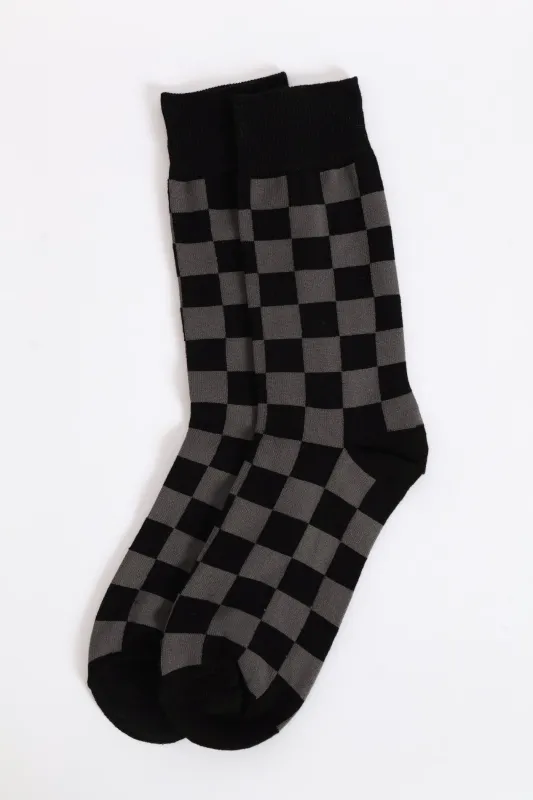 Check Single Socks - Black/Grey sold by Edgars