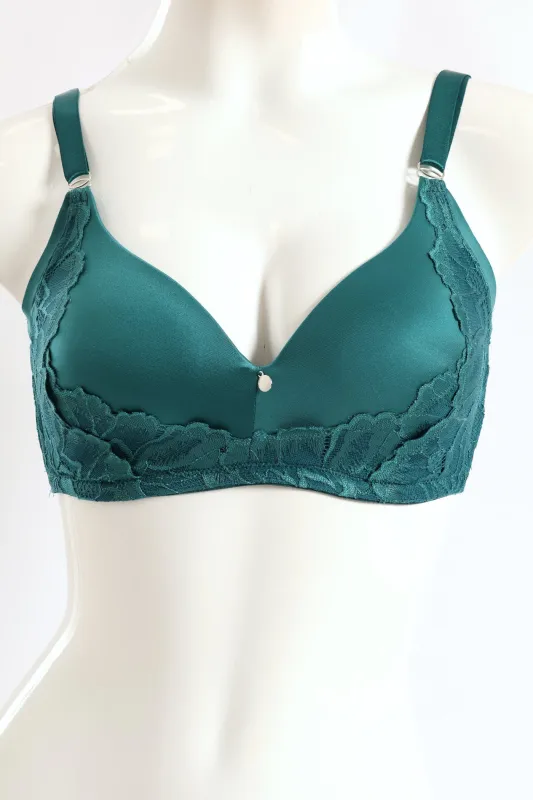 Microfibre & Lace Molded Bra - Emerald sold by Edgars