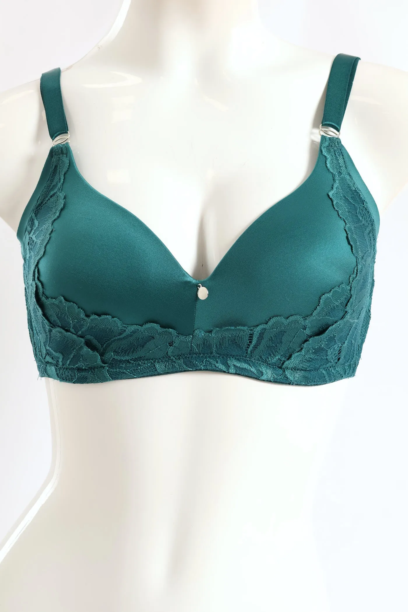 Microfibre & Lace Molded Bra - Emerald sold by Edgars