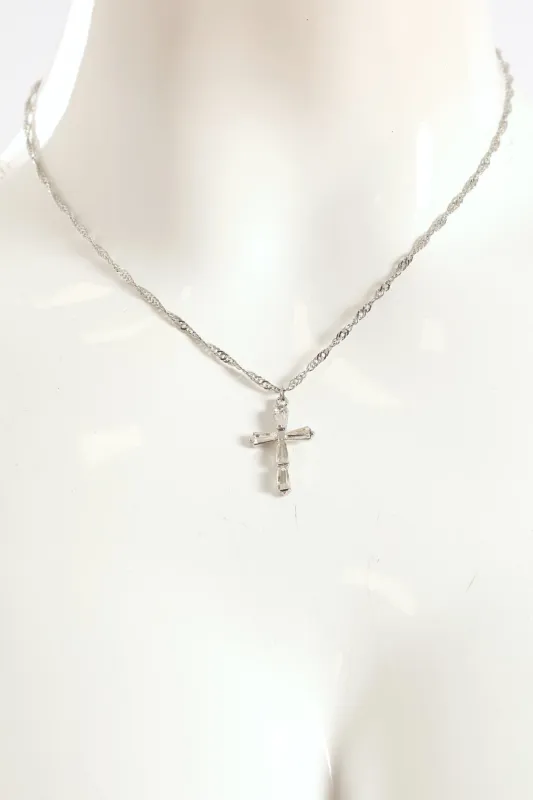 Diamante Pendant Cross Necklace - Silver sold by Edgars
