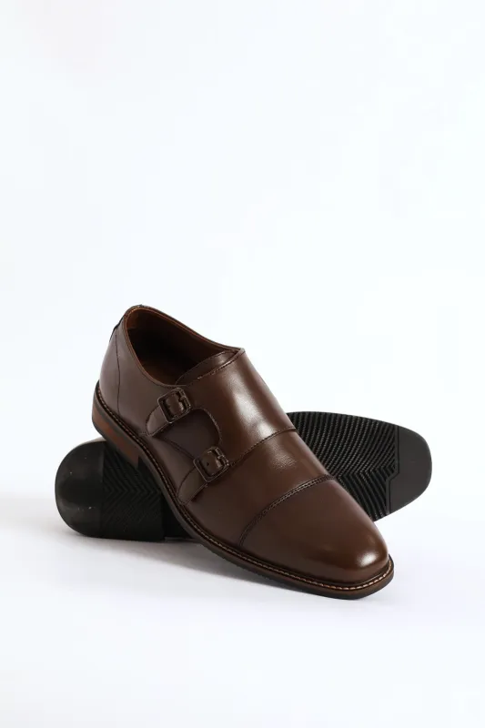 Leather Double Buckle Monk Shoe - Chocolate sold by Edgars