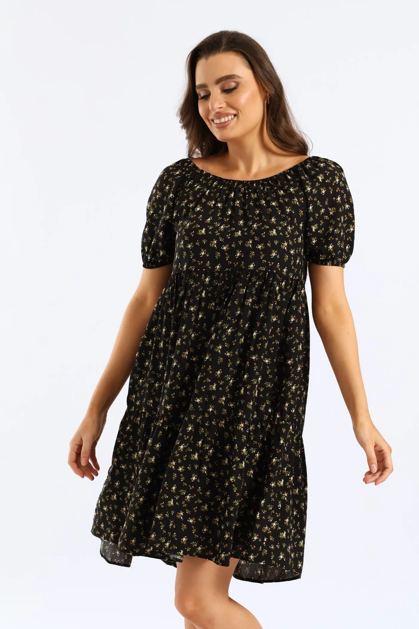 Tiered Print Gypsy Mini Dress - Black sold by Edgars product image thumbnail 4