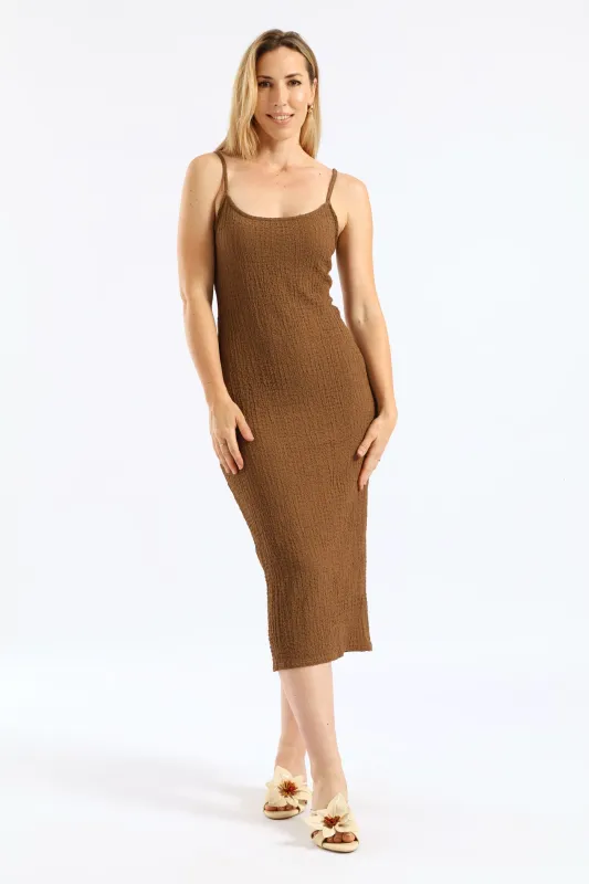 Strappy Textured Slip Midi Dress - Latte sold by Edgars
