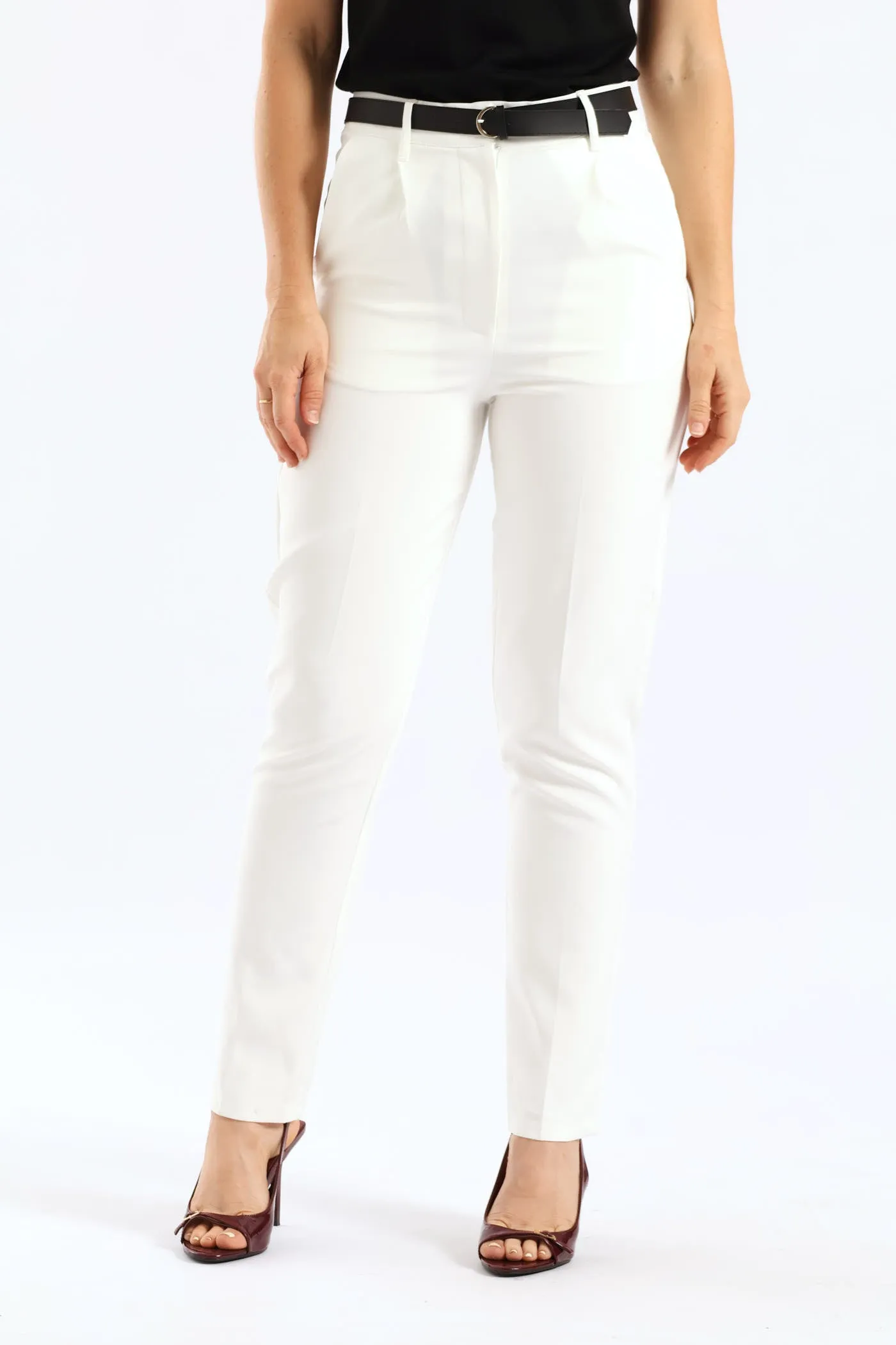 Belted Tapered Leg Pant - Cream sold by Edgars