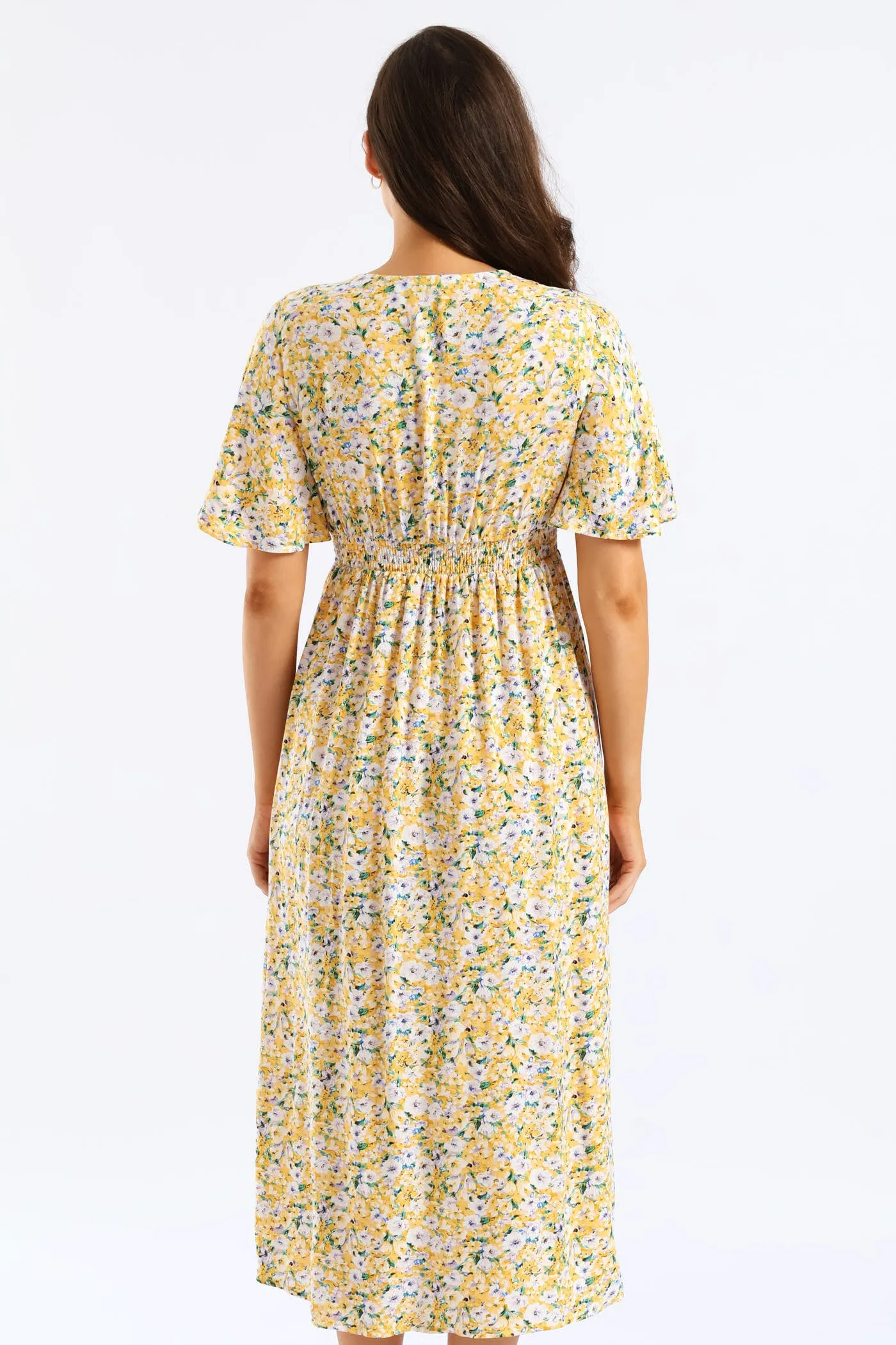 V-Neck Flutter Sleeve Midi Dress - Pastel Yellow sold by Edgars product image thumbnail 5
