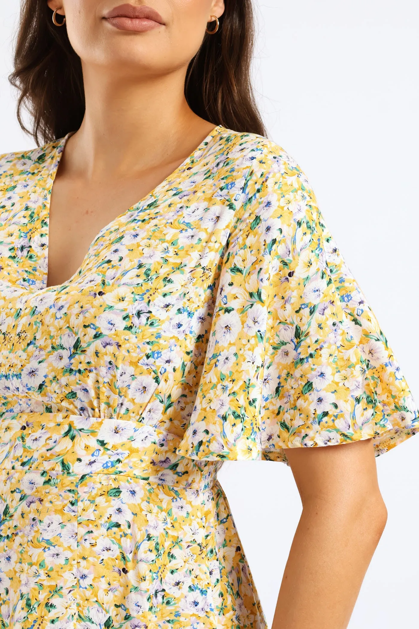 V-Neck Flutter Sleeve Midi Dress - Pastel Yellow sold by Edgars product image thumbnail 2