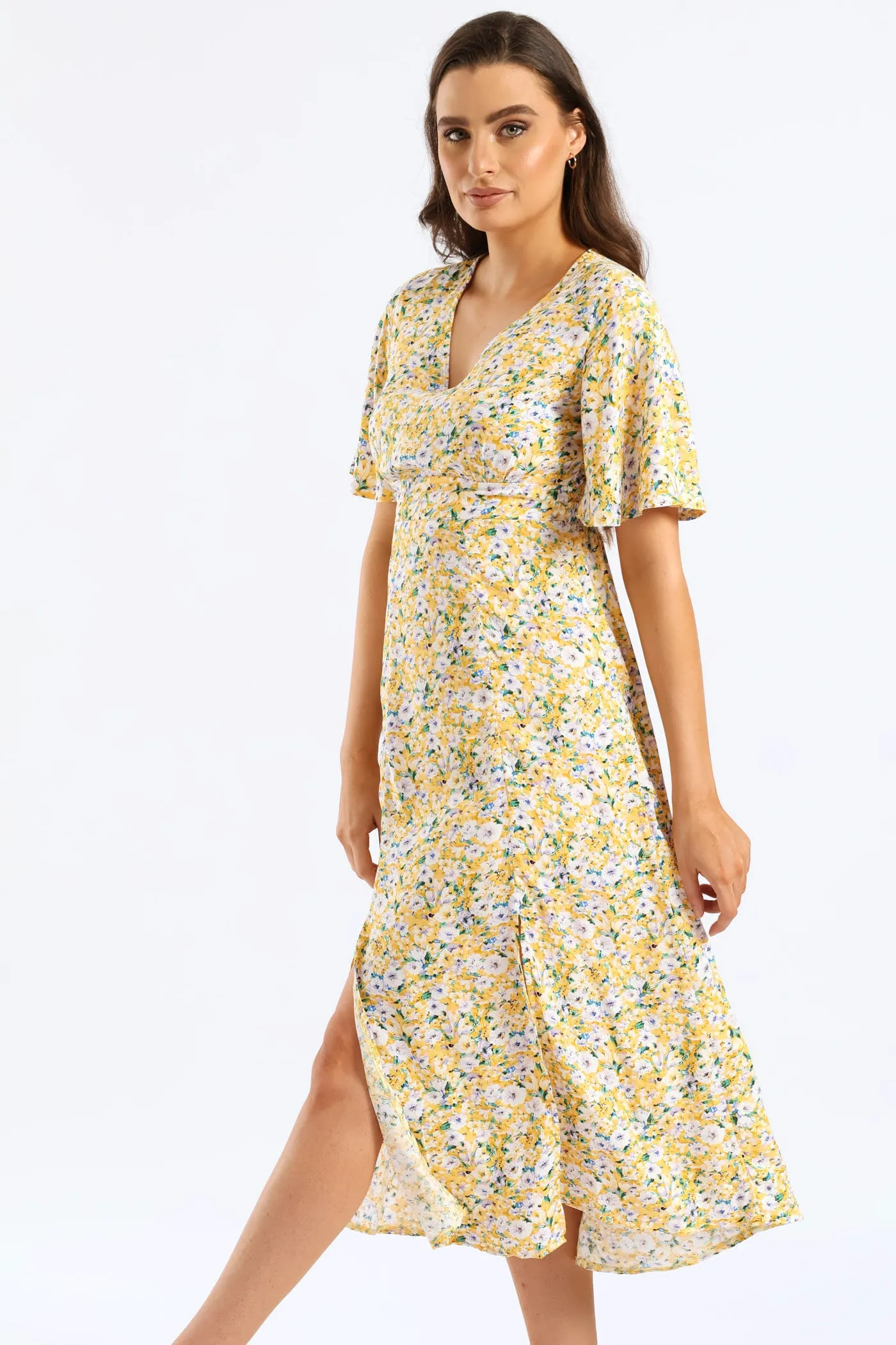 V-Neck Flutter Sleeve Midi Dress - Pastel Yellow sold by Edgars product image thumbnail 4