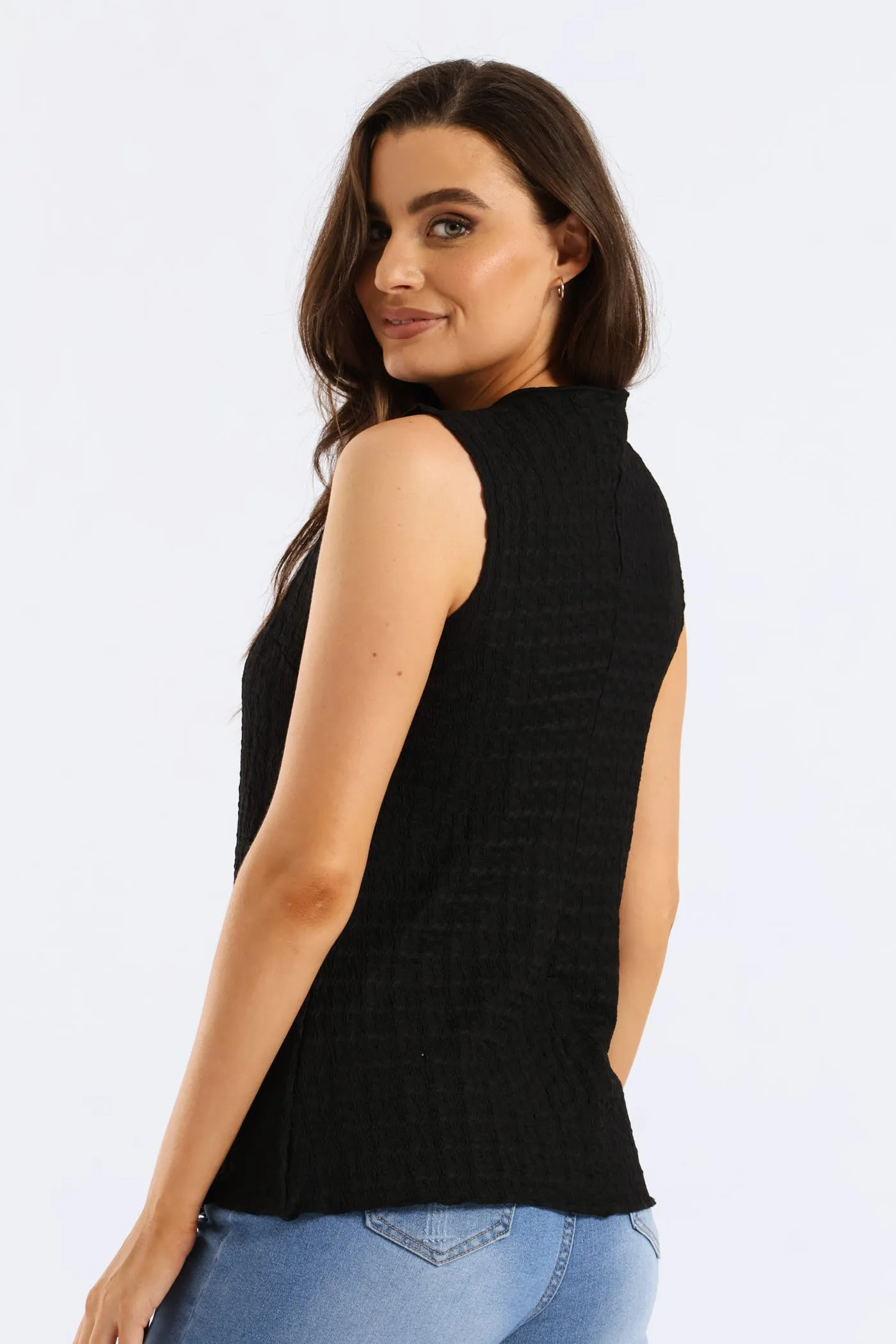 Button Through Crinkle Waistcoat Top - Black sold by Edgars product image thumbnail 4