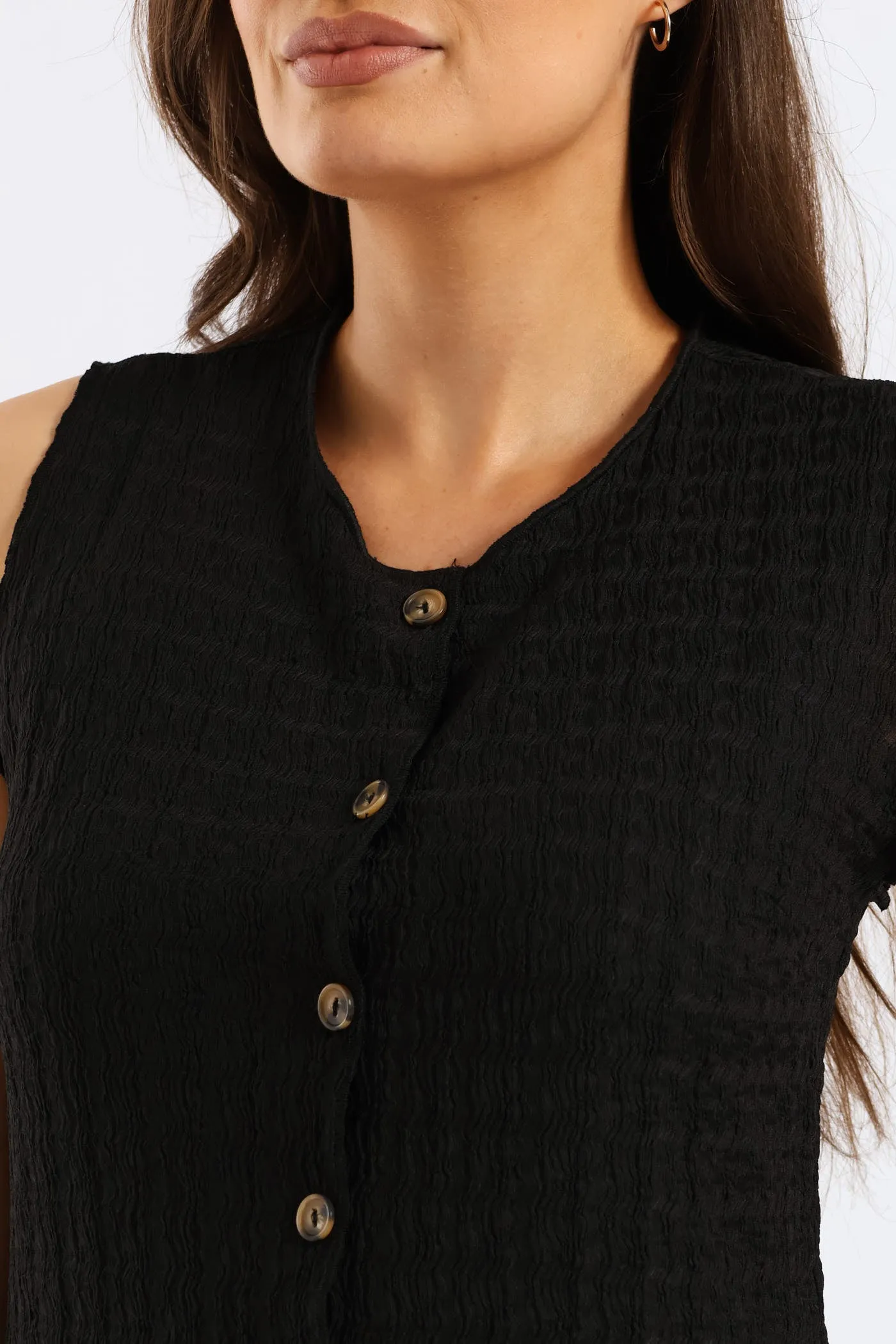 Button Through Crinkle Waistcoat Top - Black sold by Edgars product image thumbnail 2