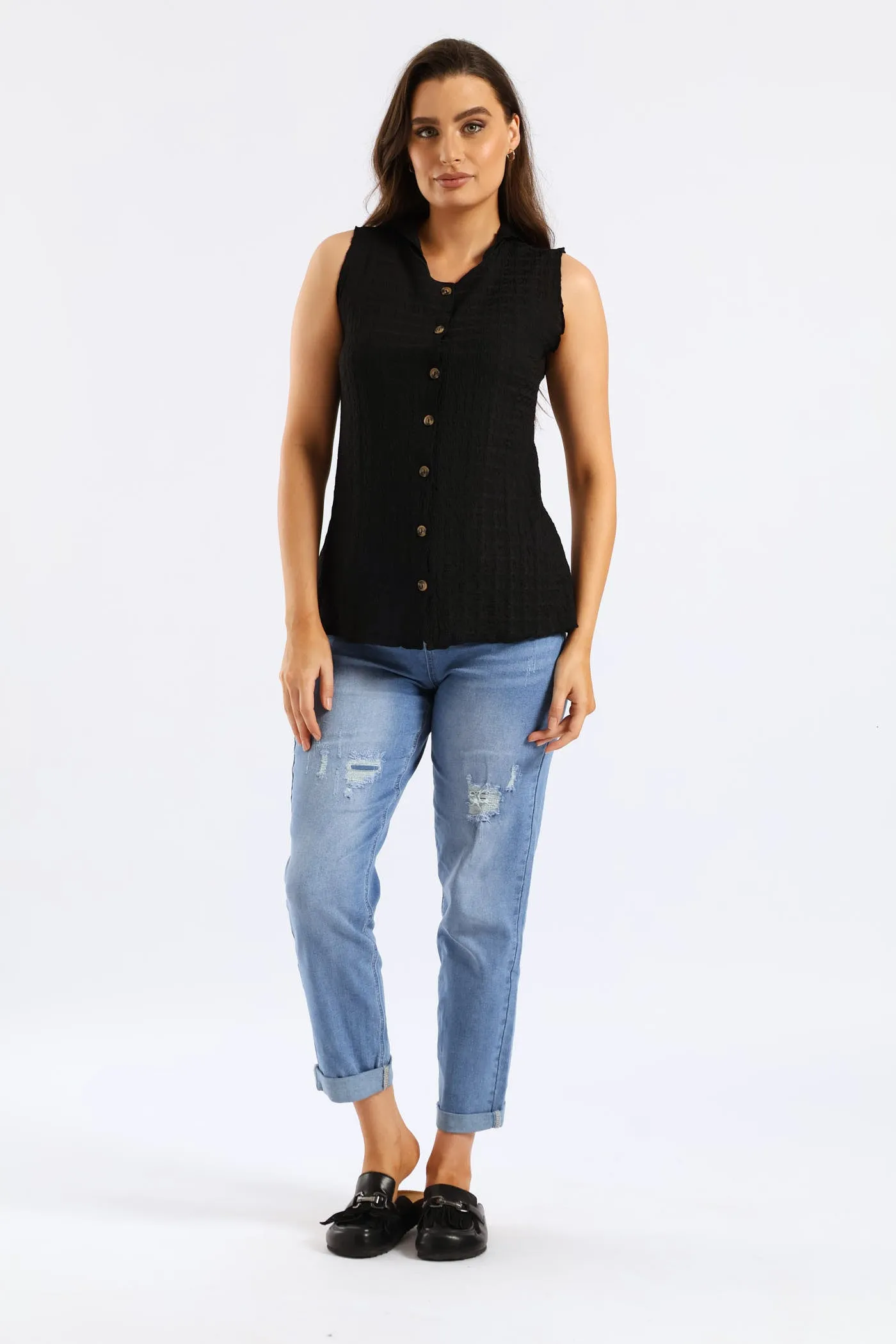 Button Through Crinkle Waistcoat Top - Black sold by Edgars product image thumbnail 5
