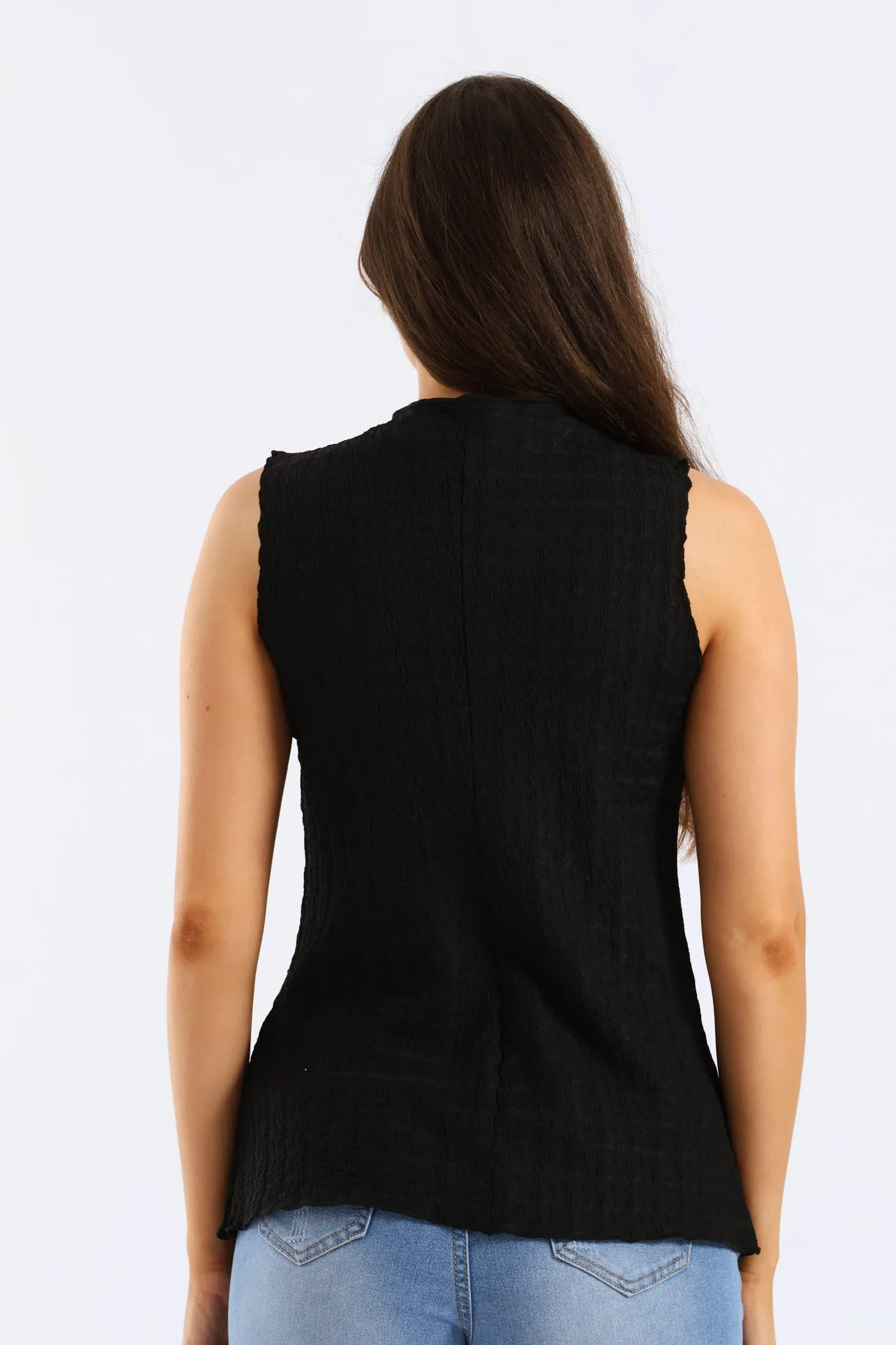 Button Through Crinkle Waistcoat Top - Black sold by Edgars product image thumbnail 3
