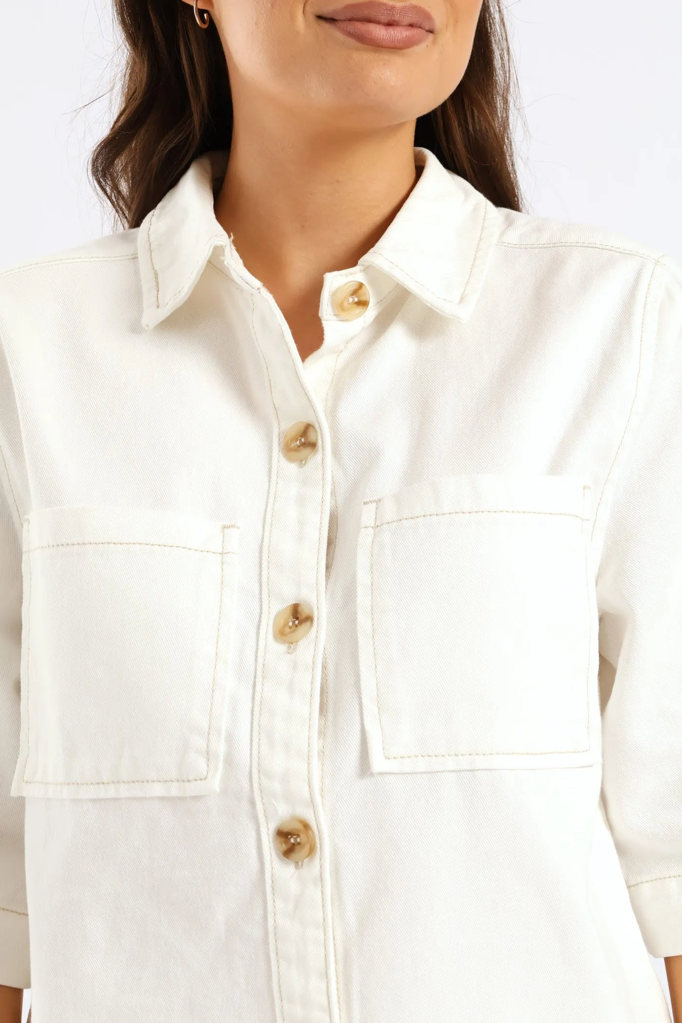 3/4 Sleeve Curved Hem Denim Shirt - White sold by Edgars product image thumbnail 5
