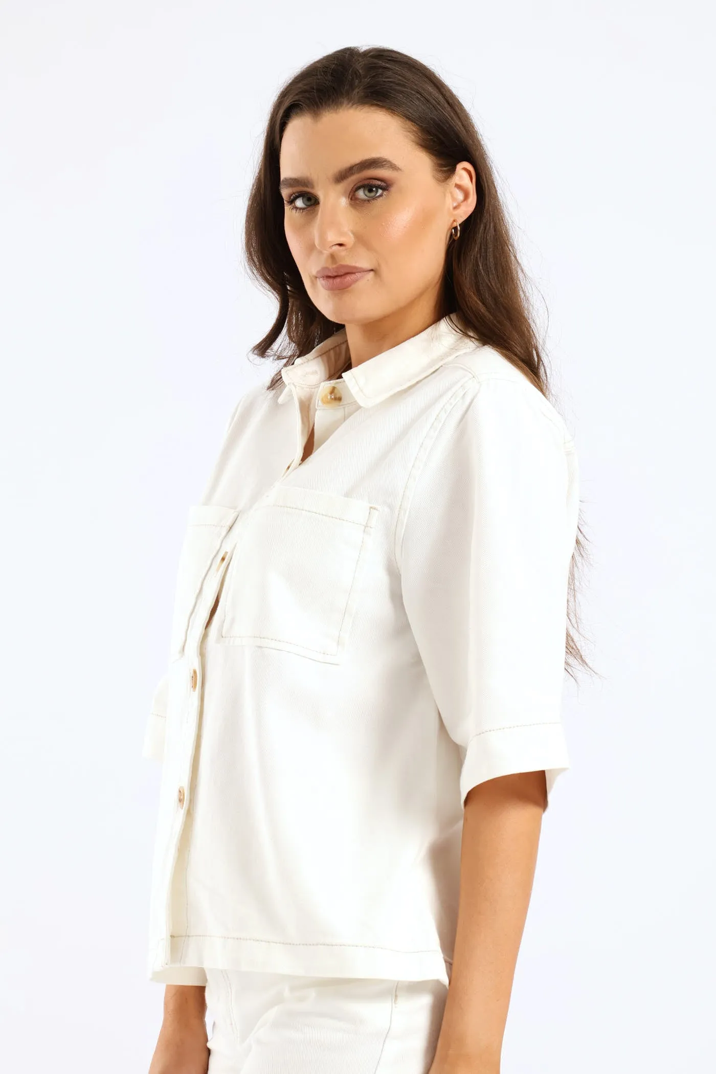 3/4 Sleeve Curved Hem Denim Shirt - White sold by Edgars product image thumbnail 3