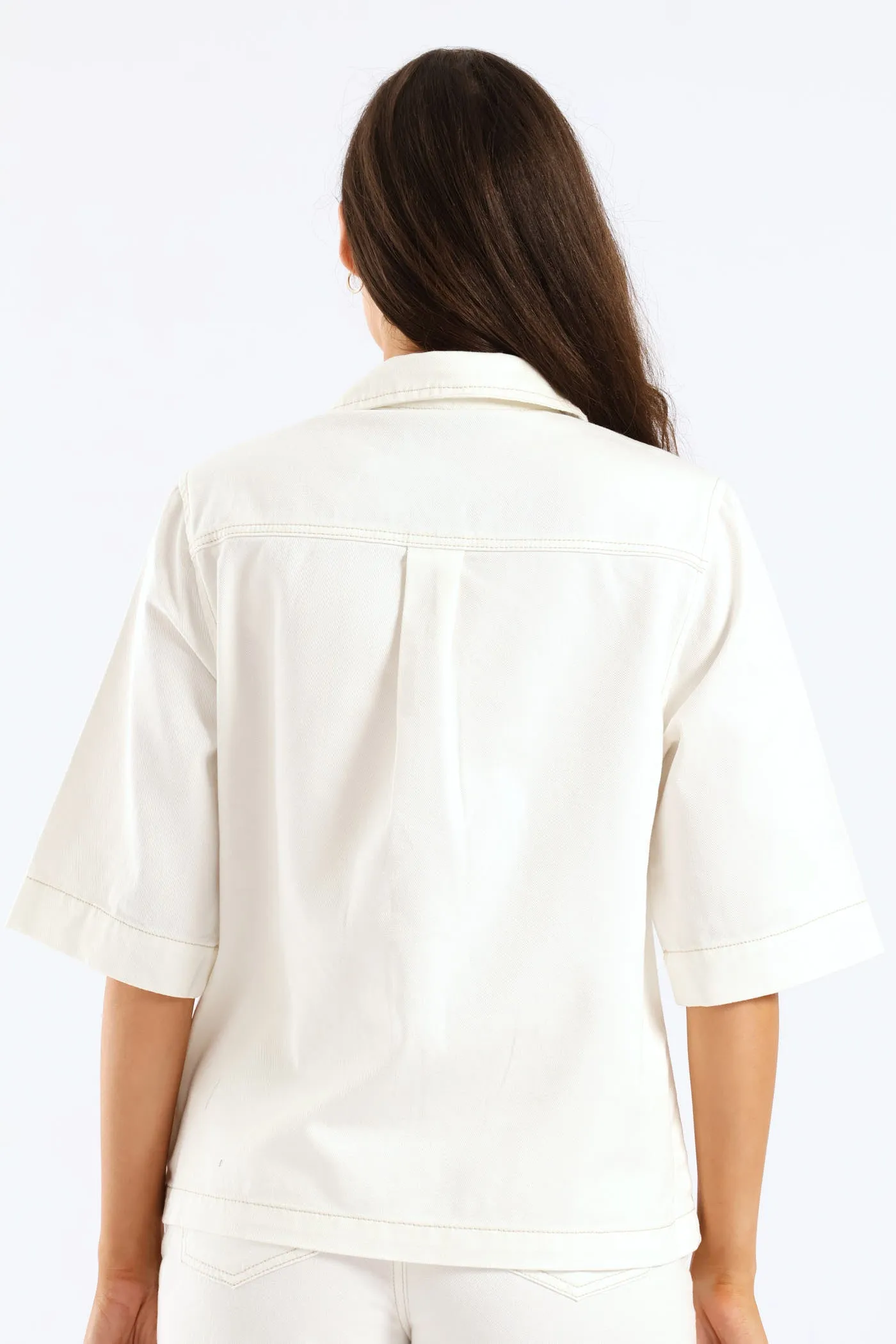 3/4 Sleeve Curved Hem Denim Shirt - White sold by Edgars product image thumbnail 4