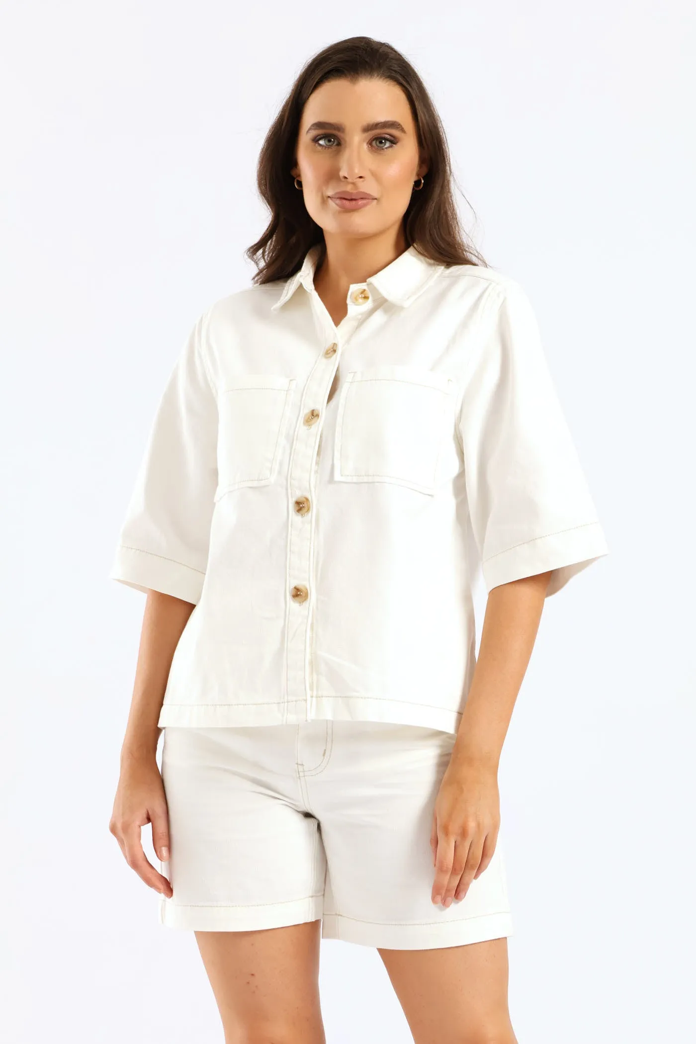 3/4 Sleeve Curved Hem Denim Shirt - White sold by Edgars product image thumbnail 2