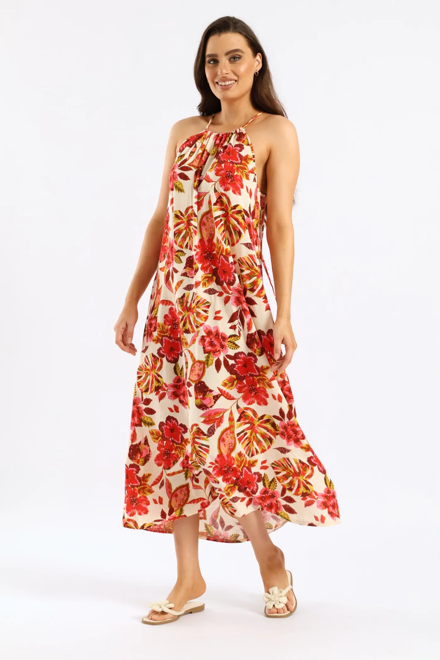 Hi-Neck Drawstring Back Tie Maxi Dress - Multi sold by Edgars