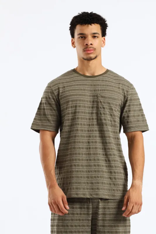 Salt & Pepper Stripe Pyjama Top - Olive sold by Edgars
