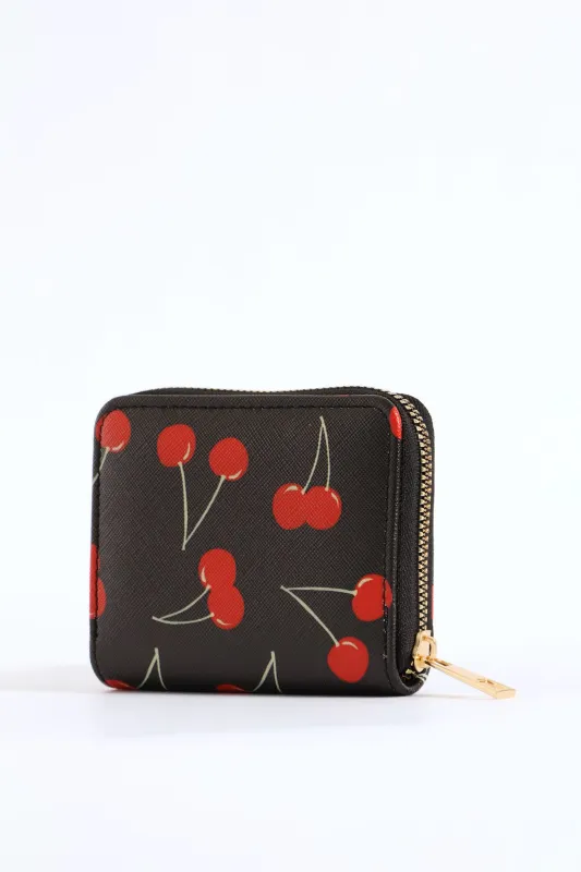 Cherry Small Zip Around Purse - Black sold by Edgars