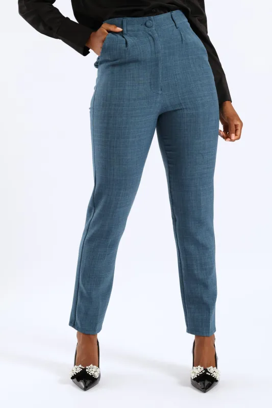 Covered Button Linen Blend Tapered Leg Pant - Teal sold by Edgars