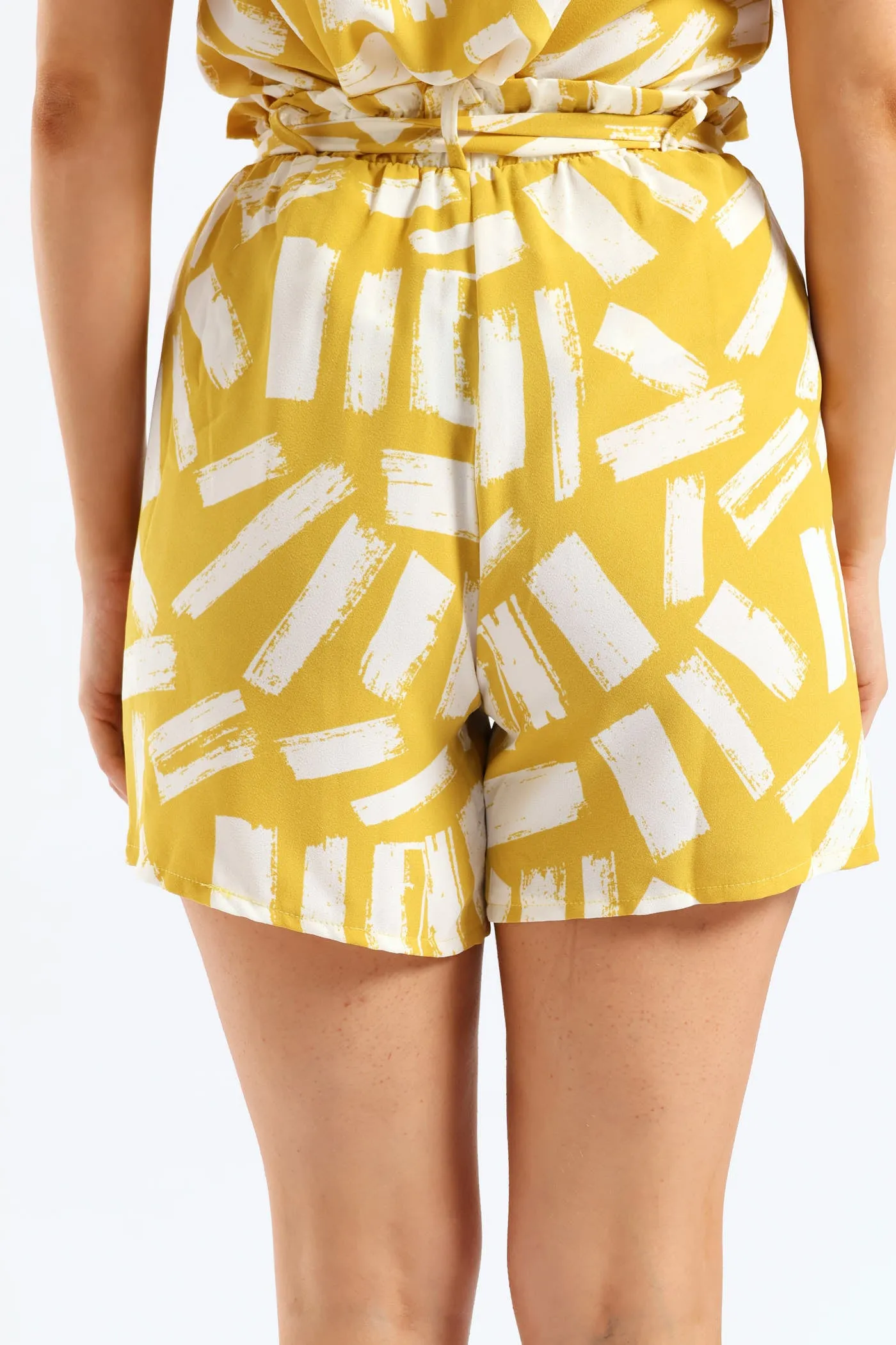 Belted Elasicated Mid Thigh Flat Toggle Shorts - White/Ochre sold by Edgars product image thumbnail 5