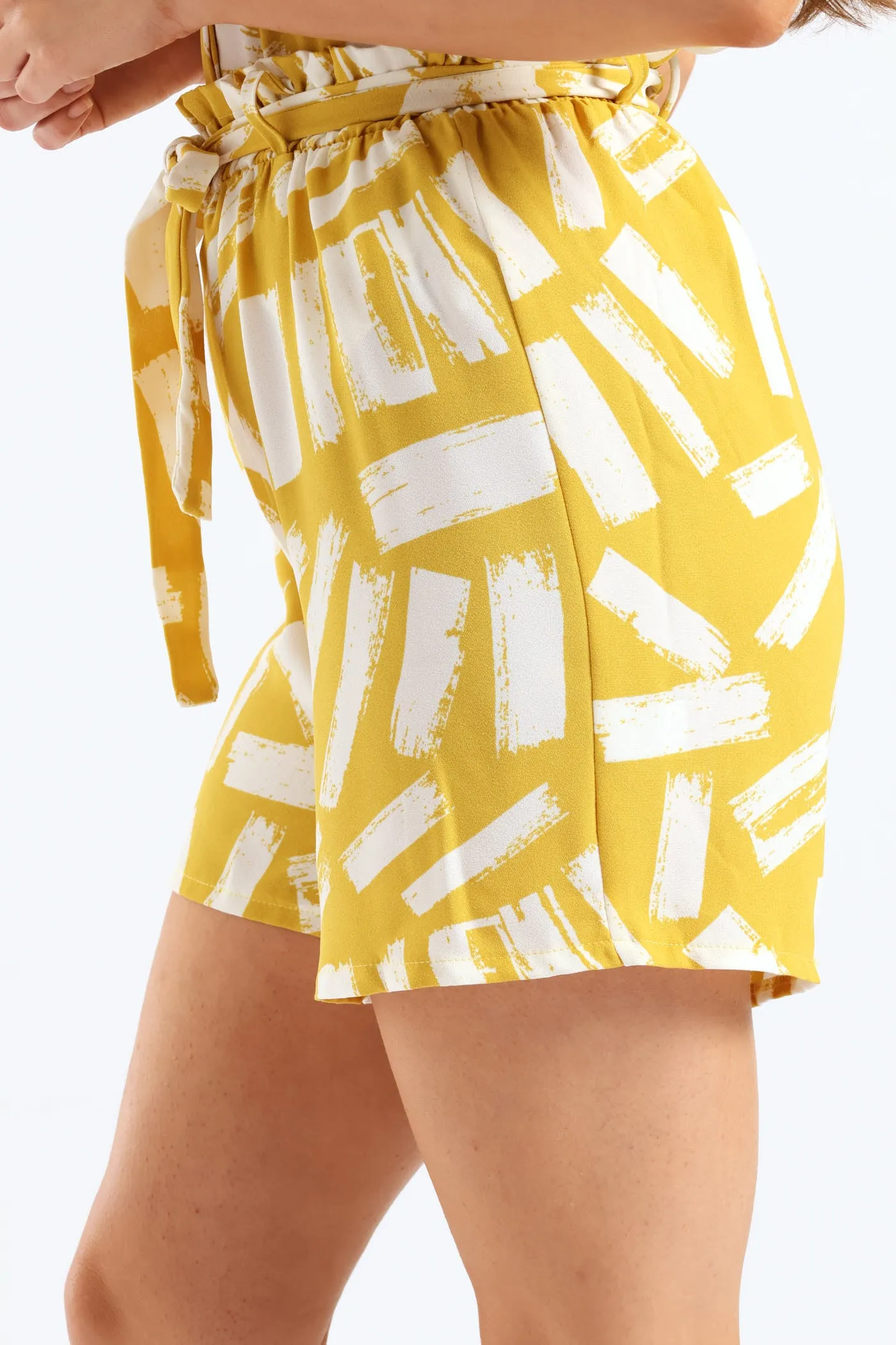 Belted Elasicated Mid Thigh Flat Toggle Shorts - White/Ochre sold by Edgars product image thumbnail 3