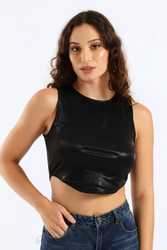 Faux Leather Cropped Tank Top - Black sold by Edgars