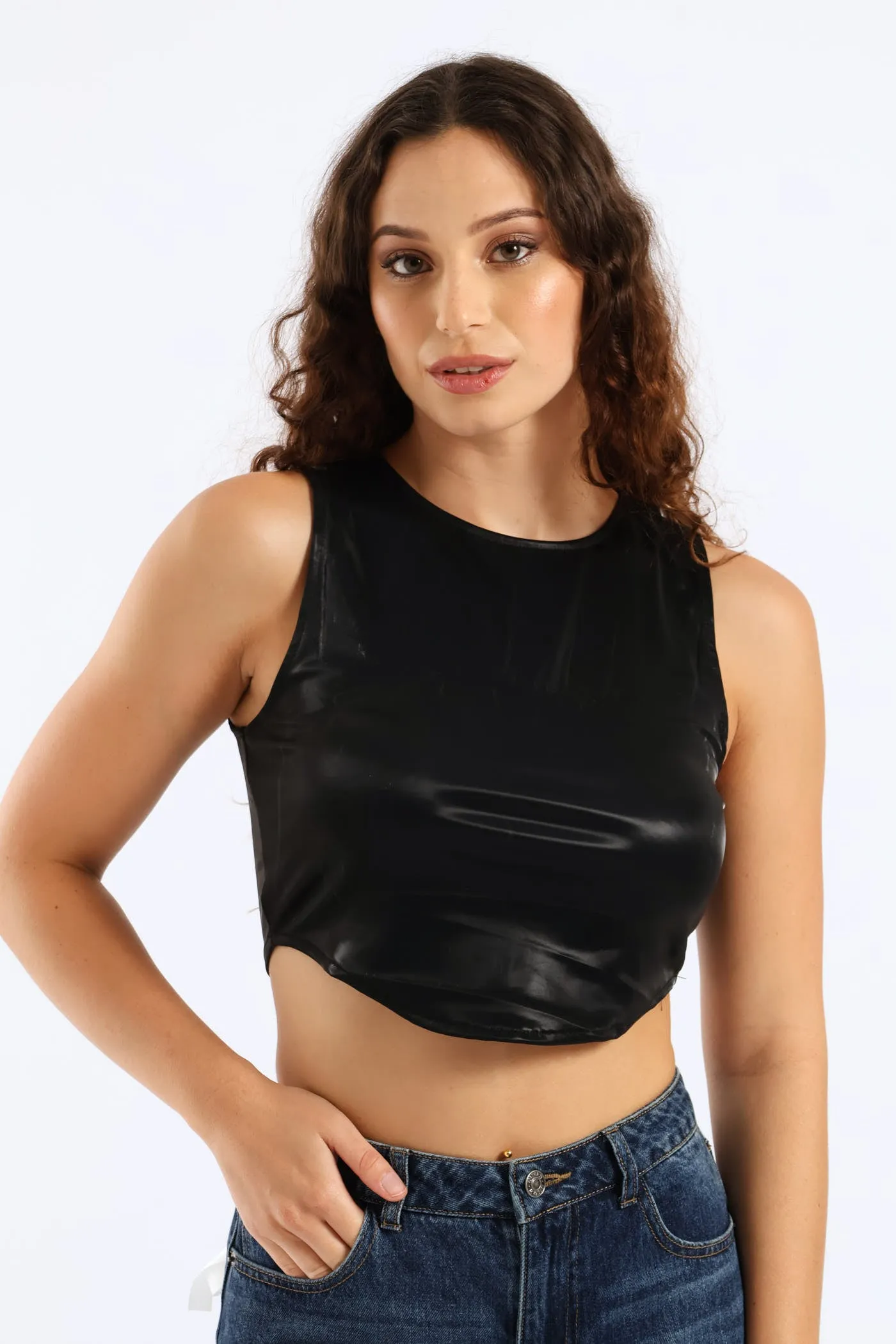 Faux Leather Cropped Tank Top - Black sold by Edgars