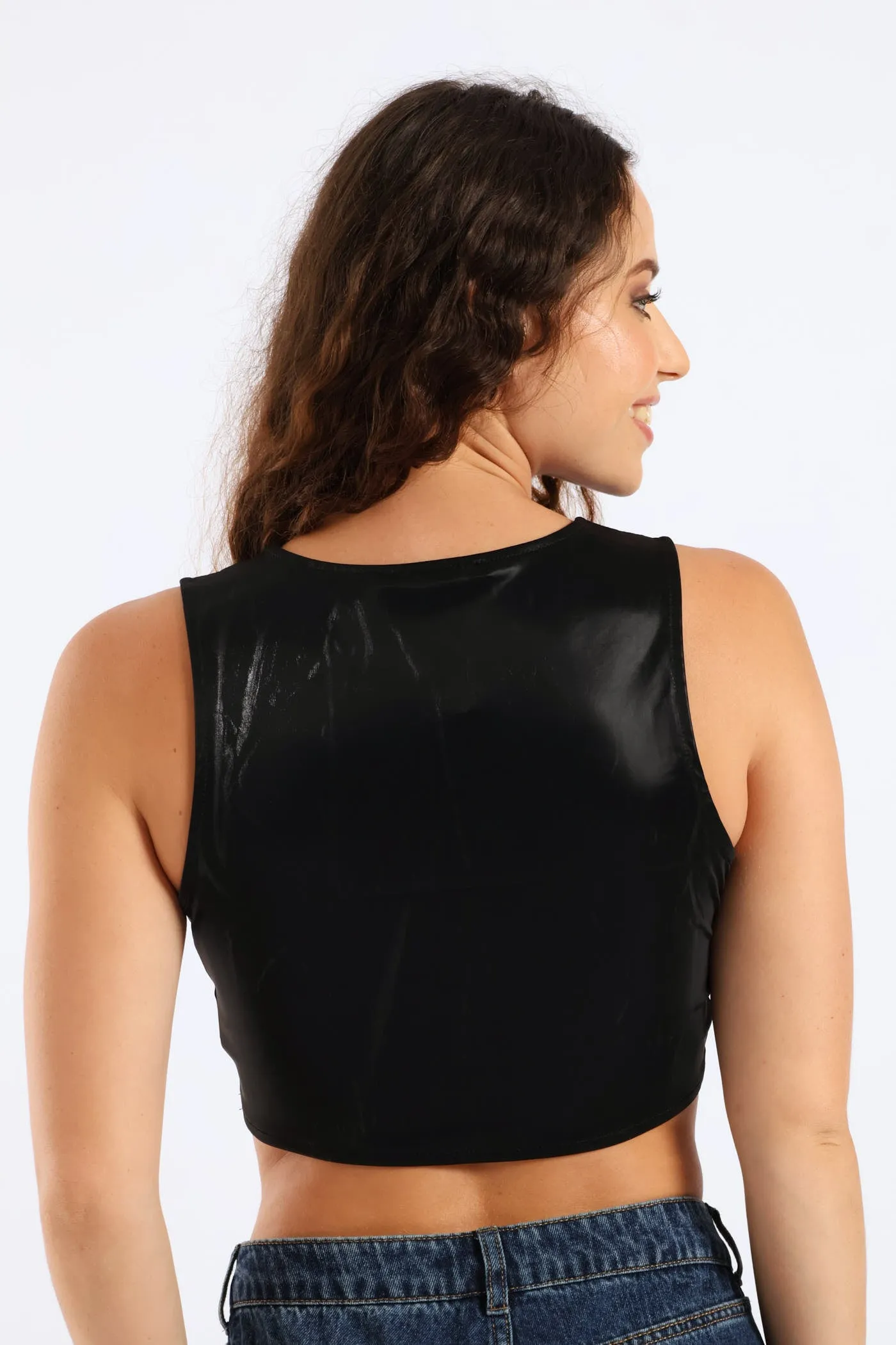 Faux Leather Cropped Tank Top - Black sold by Edgars product image thumbnail 3