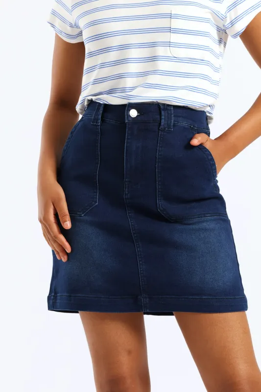 Utility Pocket Knit Denim Mini Skirt - Dark Wash sold by Edgars