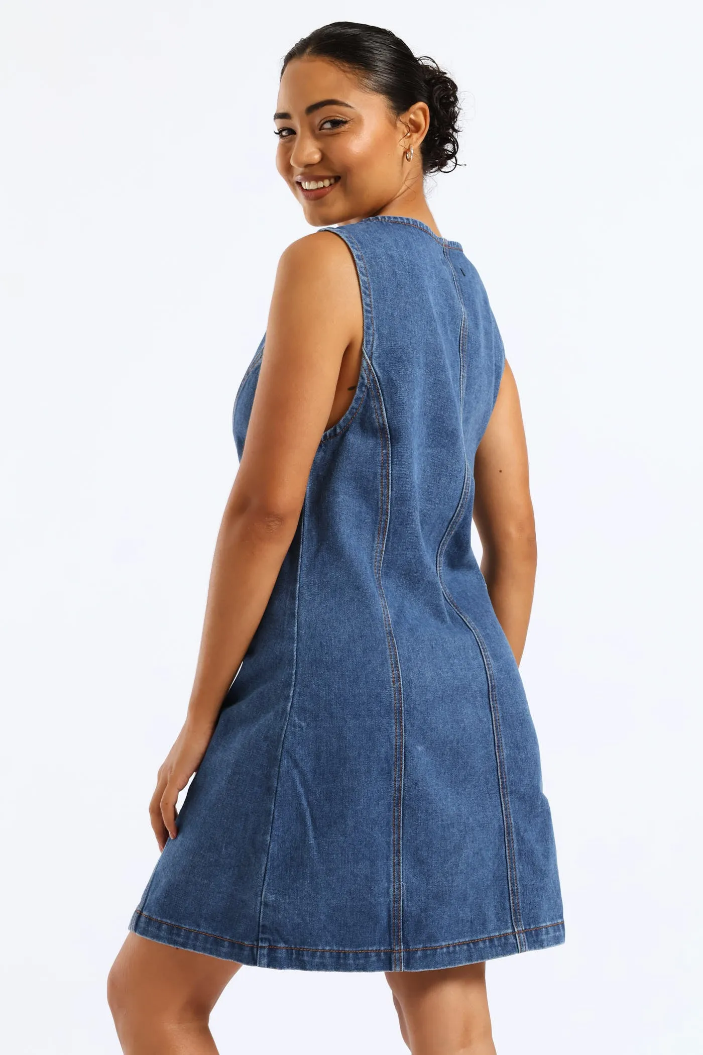Button Through Denim Mini Dress - Salty Mid Wash sold by Edgars product image thumbnail 2