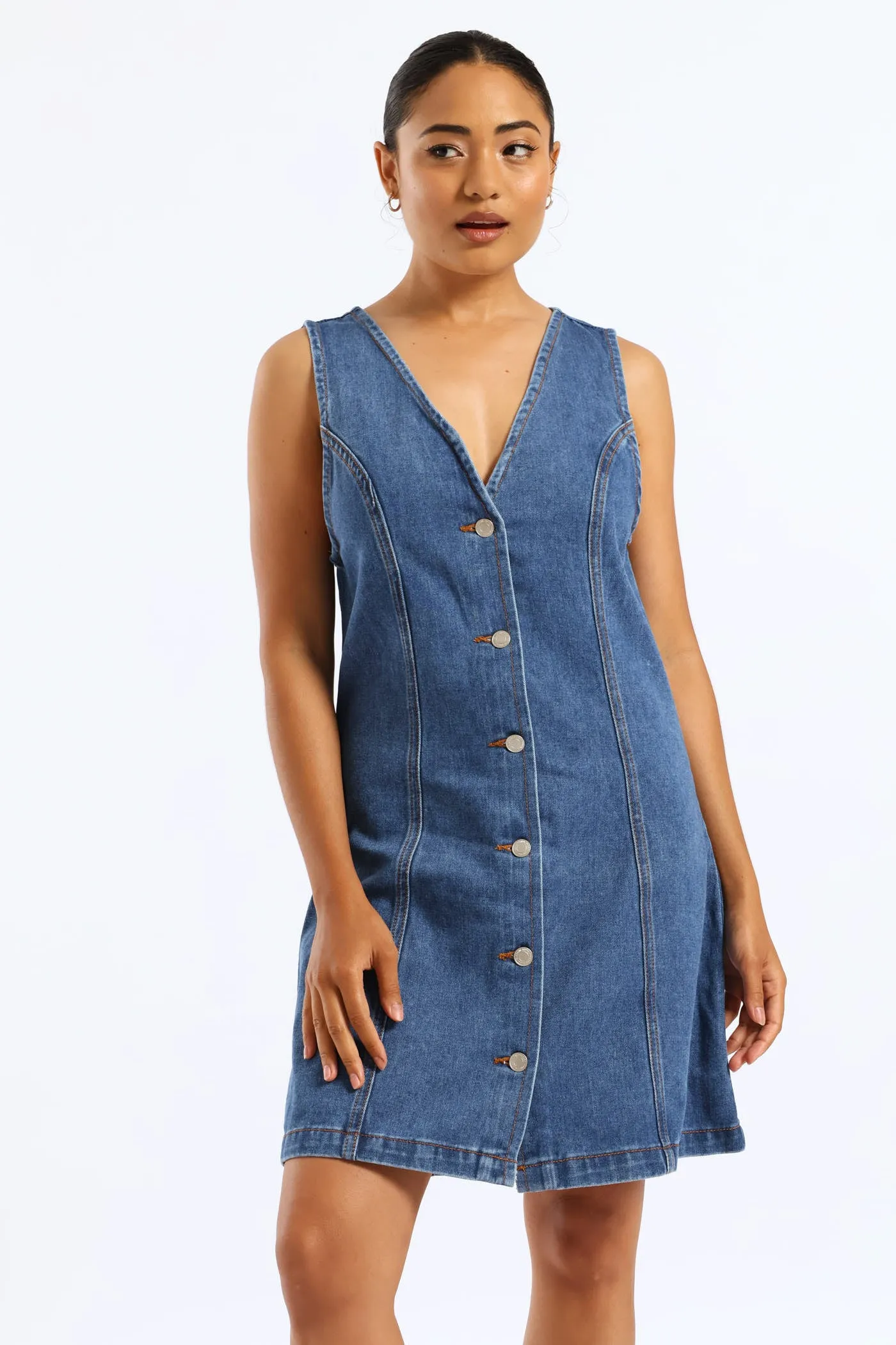Button Through Denim Mini Dress - Salty Mid Wash sold by Edgars product image thumbnail 4
