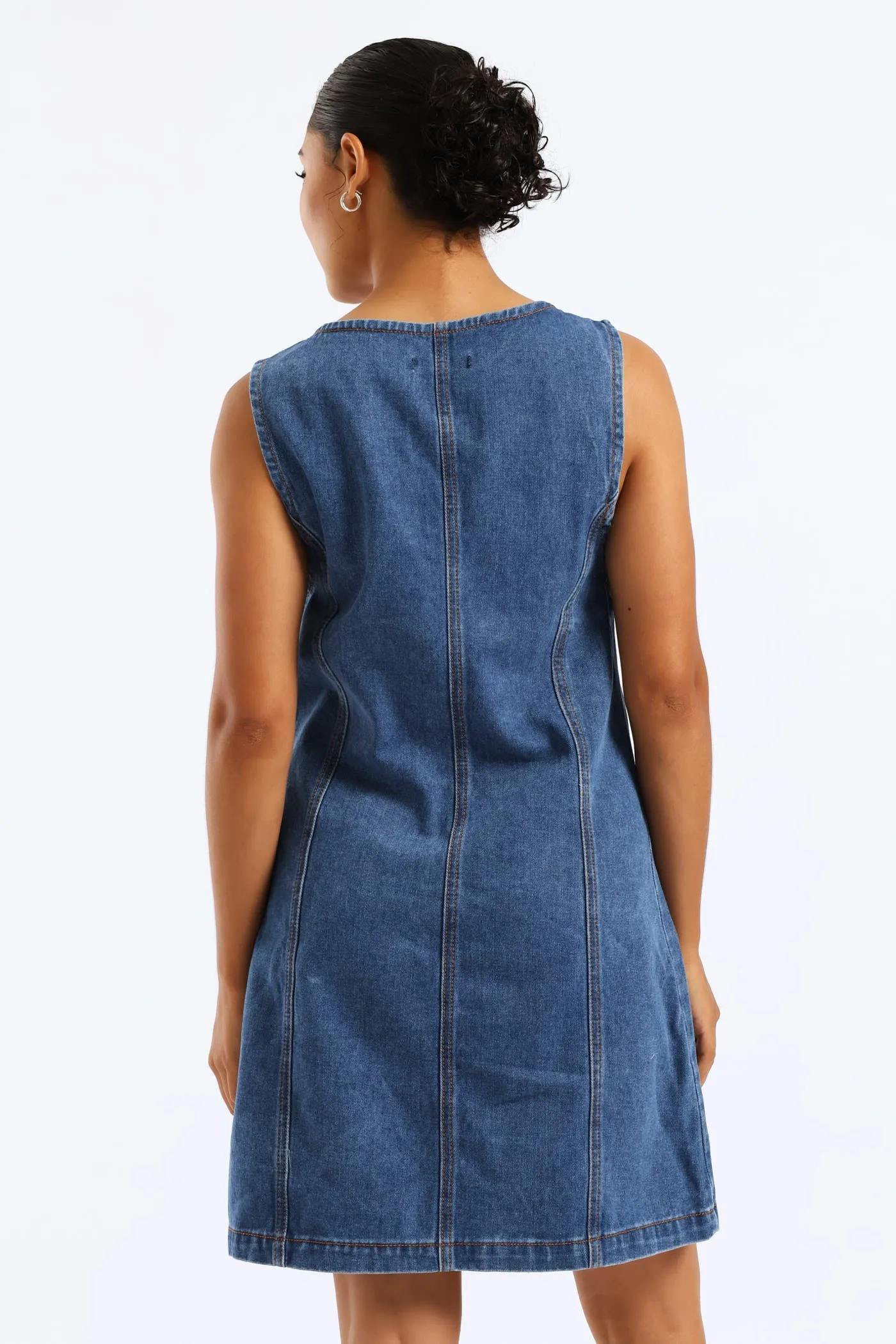 Button Through Denim Mini Dress - Salty Mid Wash sold by Edgars product image thumbnail 5