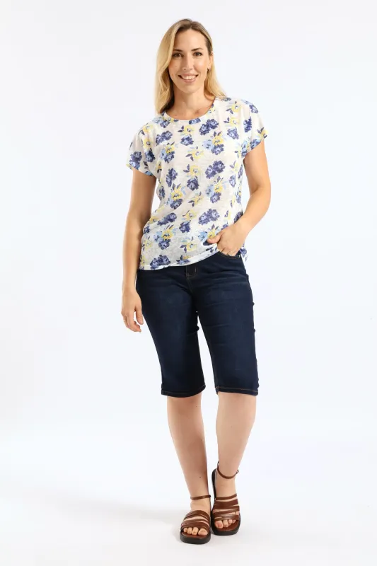 Classic Roll Hem Bermuda Supersoft Denim Short - Ink sold by Edgars